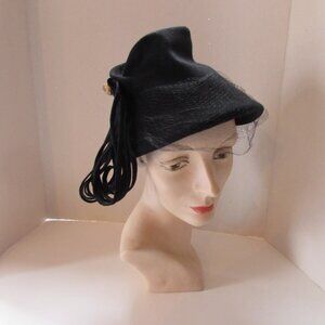 1940 Era Black Felt Hat Cone Shaped Dangling Loops